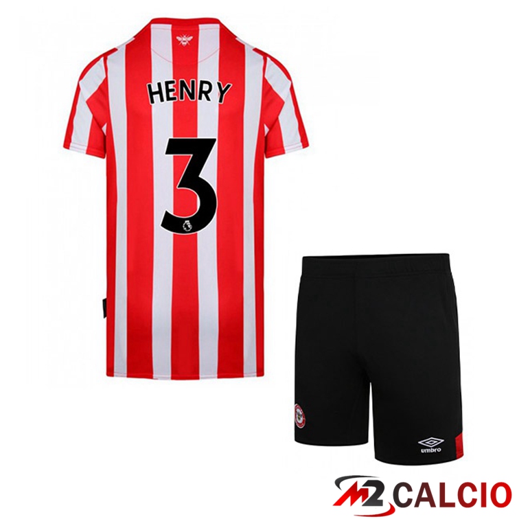 Maglie Calcio Personalizzate,Tute Calcio Squadre,Maglia Nazionale Italiana Calcio | Maglia Brentford FC (HENRY 3) Bambino Prima Rosso/Bianco 2021/22