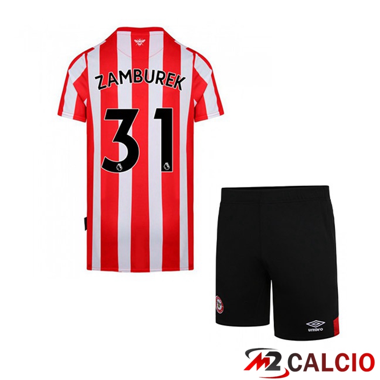 Maglie Calcio Personalizzate,Tute Calcio Squadre,Maglia Nazionale Italiana Calcio | Maglia Brentford FC (ZAMBUREK 31) Bambino Prima Rosso/Bianco 2021/22