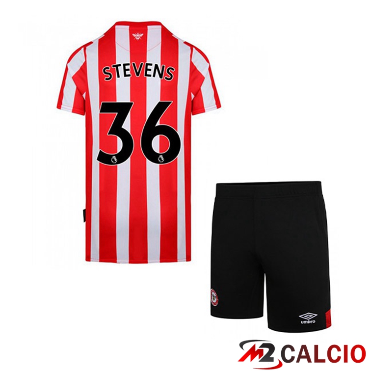 Maglie Calcio Personalizzate,Tute Calcio Squadre,Maglia Nazionale Italiana Calcio | Maglia Brentford FC (STEVENS 36) Bambino Prima Rosso/Bianco 2021/22