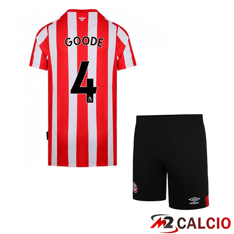 Maglie Calcio Personalizzate,Tute Calcio Squadre,Maglia Nazionale Italiana Calcio | Maglia Brentford FC (GOODE 4) Bambino Prima Rosso/Bianco 2021/22