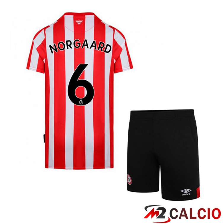 Maglie Calcio Personalizzate,Tute Calcio Squadre,Maglia Nazionale Italiana Calcio | Maglia Brentford FC (NORGAARD 6) Bambino Prima Rosso/Bianco 2021/22