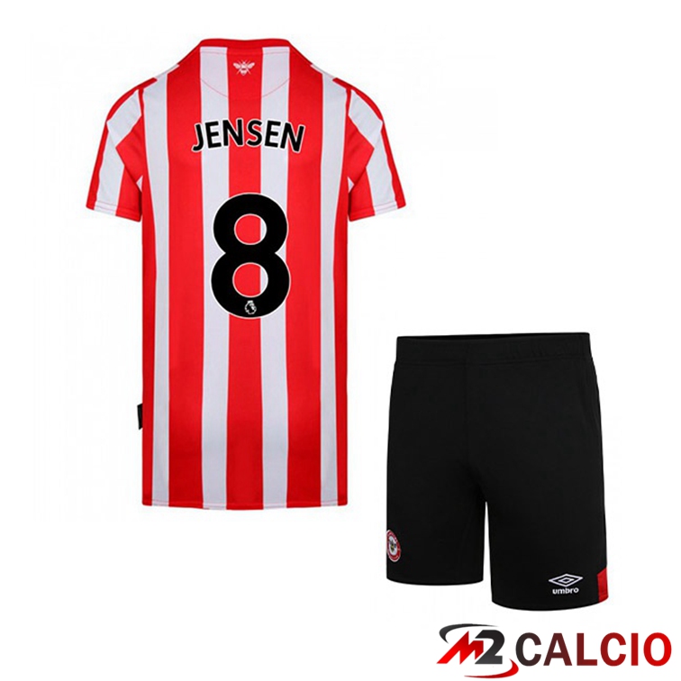 Maglie Calcio Personalizzate,Tute Calcio Squadre,Maglia Nazionale Italiana Calcio | Maglia Brentford FC (JENSEN 8) Bambino Prima Rosso/Bianco 2021/22