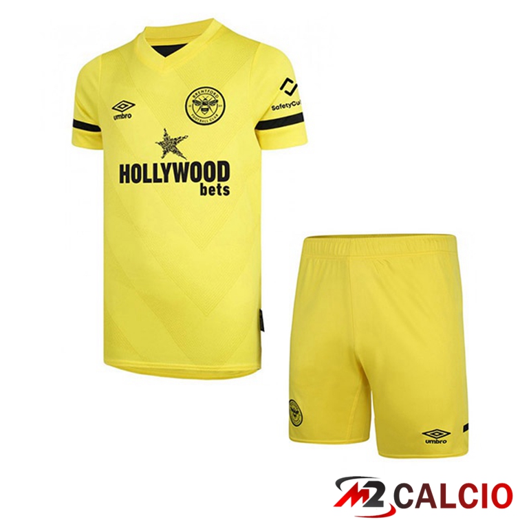 Maglie Calcio Personalizzate,Tute Calcio Squadre,Maglia Nazionale Italiana Calcio | Maglia Brentford FC Bambino Seconda Giallo 2021/22