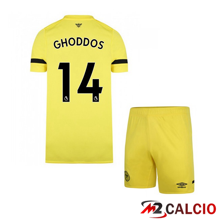 Maglie Calcio Personalizzate,Tute Calcio Squadre,Maglia Nazionale Italiana Calcio | Maglia Brentford FC (GHODDOS 14) Bambino Seconda Giallo 2021/22