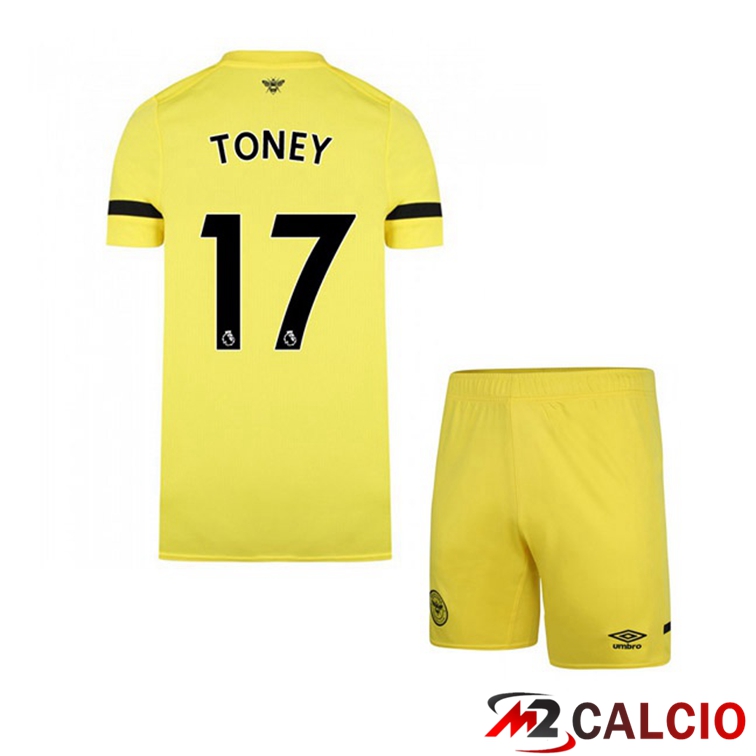 Maglie Calcio Personalizzate,Tute Calcio Squadre,Maglia Nazionale Italiana Calcio | Maglia Brentford FC (TONEY 17) Bambino Seconda Giallo 2021/22