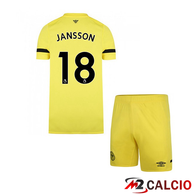 Maglie Calcio Personalizzate,Tute Calcio Squadre,Maglia Nazionale Italiana Calcio | Maglia Brentford FC (JANSSON 18) Bambino Seconda Giallo 2021/22