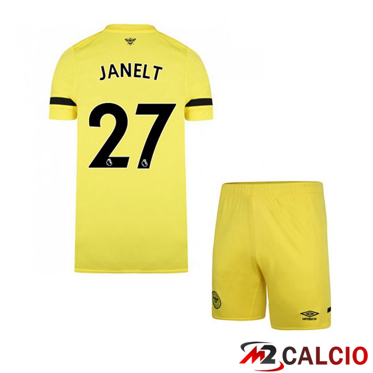 Maglie Calcio Personalizzate,Tute Calcio Squadre,Maglia Nazionale Italiana Calcio | Maglia Brentford FC (JANELT 27) Bambino Seconda Giallo 2021/22