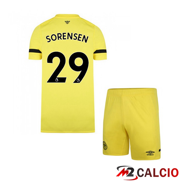 Maglie Calcio Personalizzate,Tute Calcio Squadre,Maglia Nazionale Italiana Calcio | Maglia Brentford FC (SORENSEN 29) Bambino Seconda Giallo 2021/22