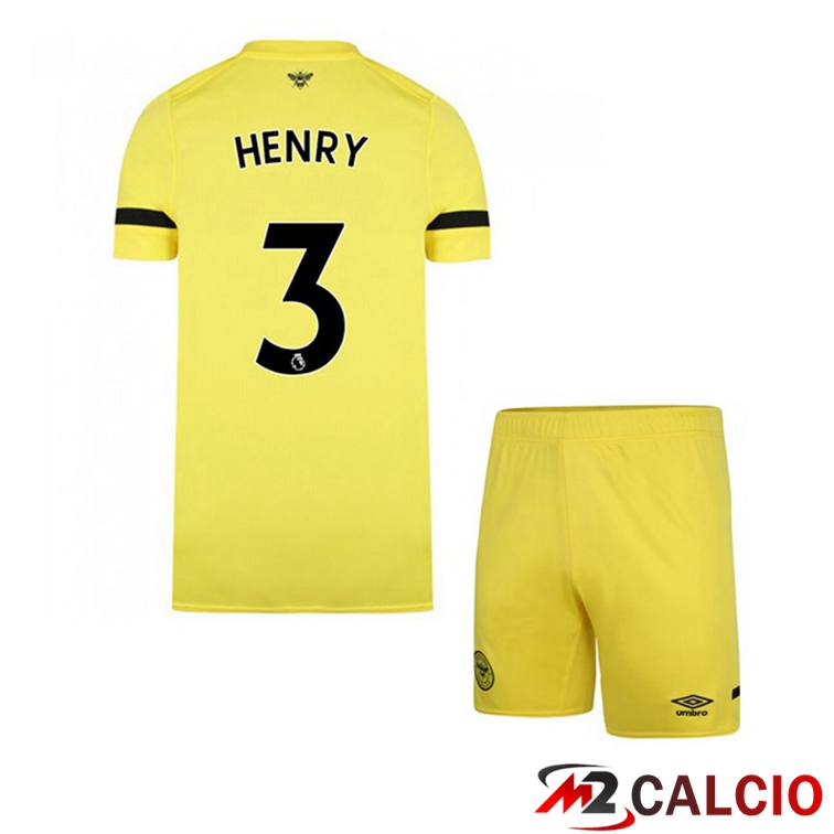 Maglie Calcio Personalizzate,Tute Calcio Squadre,Maglia Nazionale Italiana Calcio | Maglia Brentford FC (HENRY 3) Bambino Seconda Giallo 2021/22
