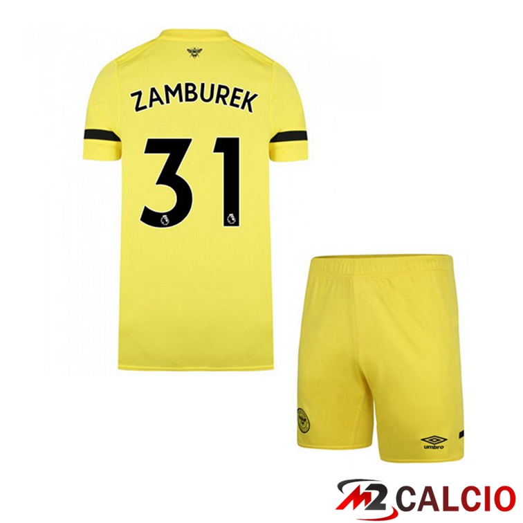 Maglie Calcio Personalizzate,Tute Calcio Squadre,Maglia Nazionale Italiana Calcio | Maglia Brentford FC (ZAMBUREK 31) Bambino Seconda Giallo 2021/22