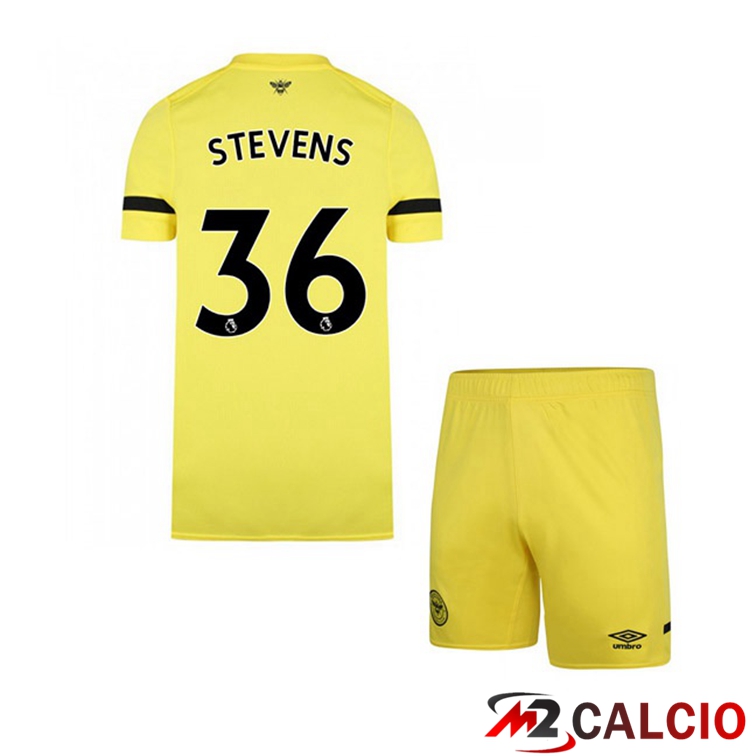 Maglie Calcio Personalizzate,Tute Calcio Squadre,Maglia Nazionale Italiana Calcio | Maglia Brentford FC (STEVENS 36) Bambino Seconda Giallo 2021/22