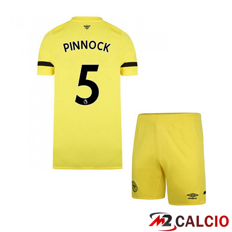 Maglie Calcio Personalizzate,Tute Calcio Squadre,Maglia Nazionale Italiana Calcio | Maglia Brentford FC (PINNOCK 5) Bambino Seconda Giallo 2021/22