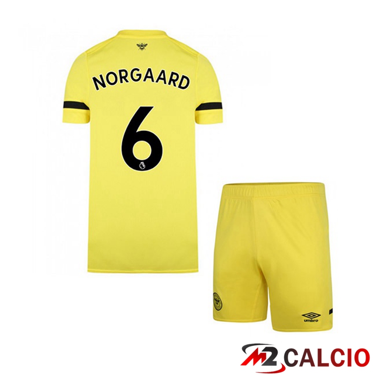 Maglie Calcio Personalizzate,Tute Calcio Squadre,Maglia Nazionale Italiana Calcio | Maglia Brentford FC (NORGAARD 6) Bambino Seconda Giallo 2021/22