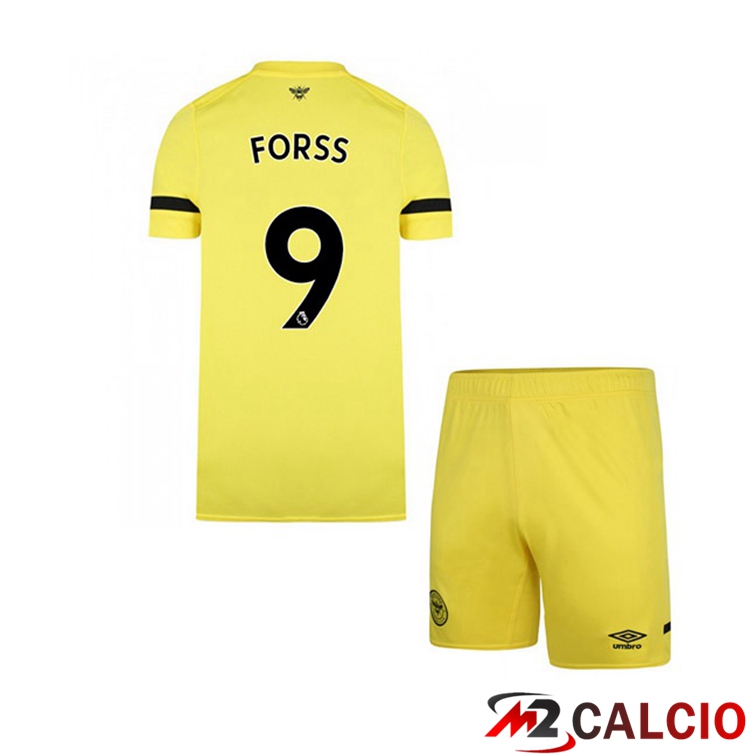 Maglie Calcio Personalizzate,Tute Calcio Squadre,Maglia Nazionale Italiana Calcio | Maglia Brentford FC (FORSS 9) Bambino Seconda Giallo 2021/22