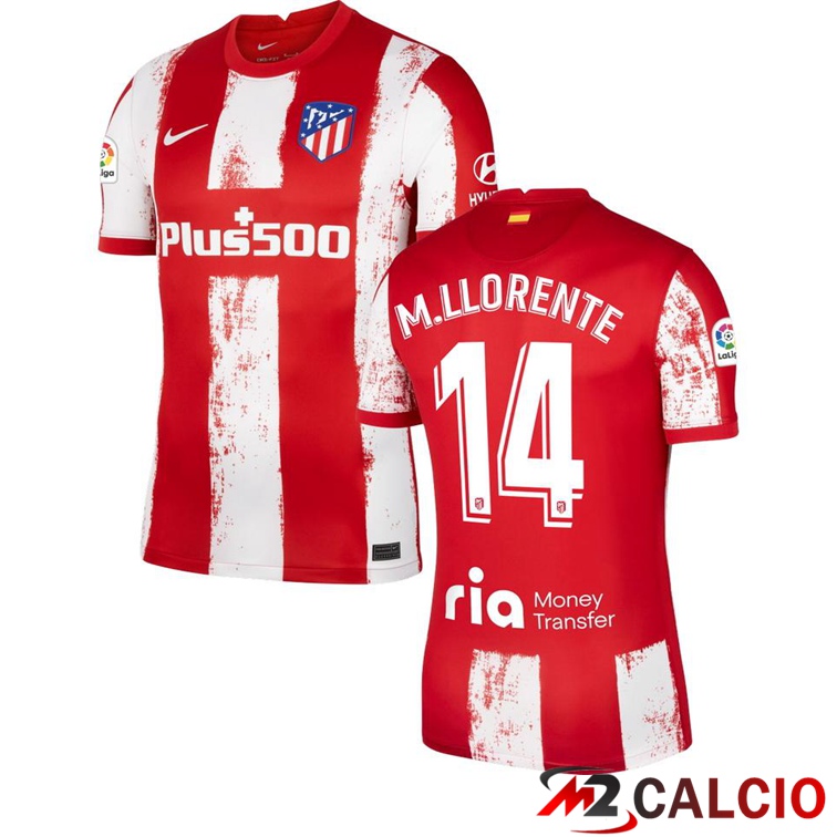 Maglie Calcio Personalizzate,Tute Calcio Squadre,Maglia Nazionale Italiana Calcio | Maglia Atletico Madrid (M.LLORENTE 14) Prima Rosso/Bianco 2021/2022