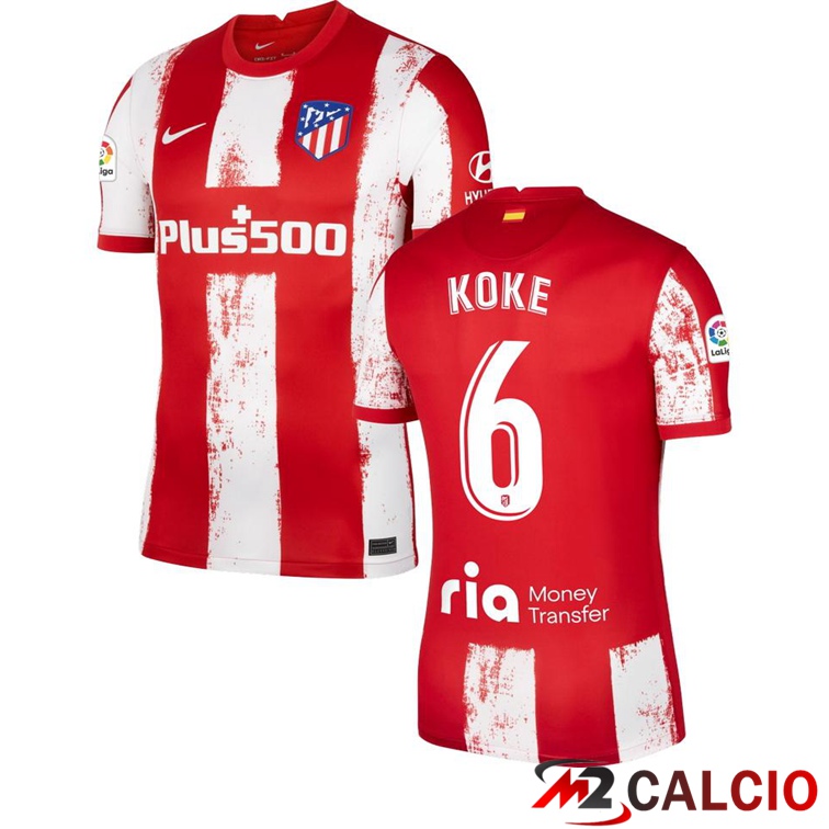 Maglie Calcio Personalizzate,Tute Calcio Squadre,Maglia Nazionale Italiana Calcio | Maglia Atletico Madrid (KOKE 6) Prima Rosso/Bianco 2021/2022