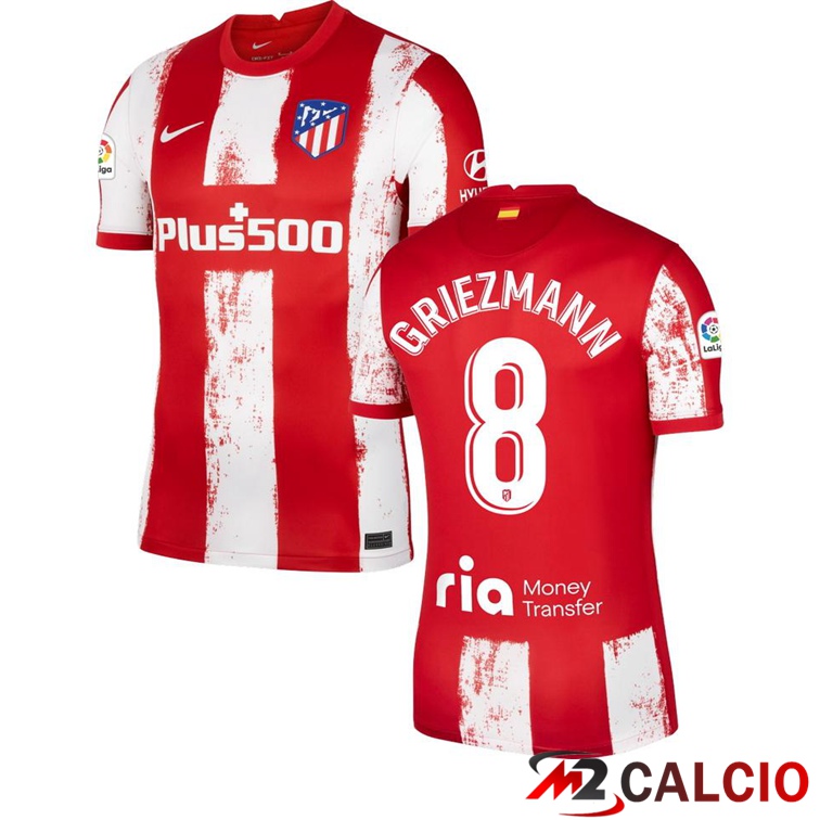 Maglie Calcio Personalizzate,Tute Calcio Squadre,Maglia Nazionale Italiana Calcio | Maglia Atletico Madrid (GRIEZMANN 8) Prima Rosso/Bianco 2021/2022