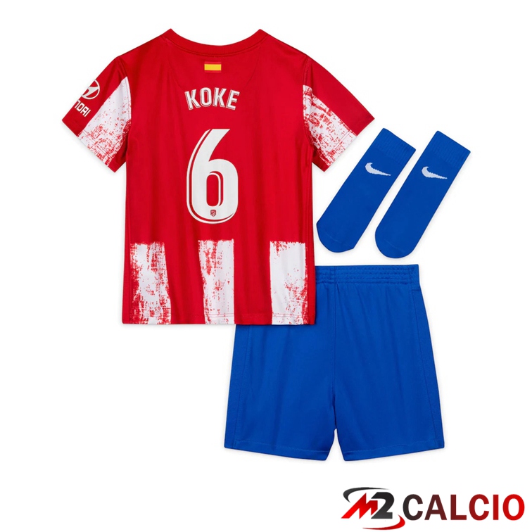 Maglie Calcio Personalizzate,Tute Calcio Squadre,Maglia Nazionale Italiana Calcio | Maglia Atletico Madrid (KOKE 6) Bambino Prima Rosso/Bianco 2021/2022