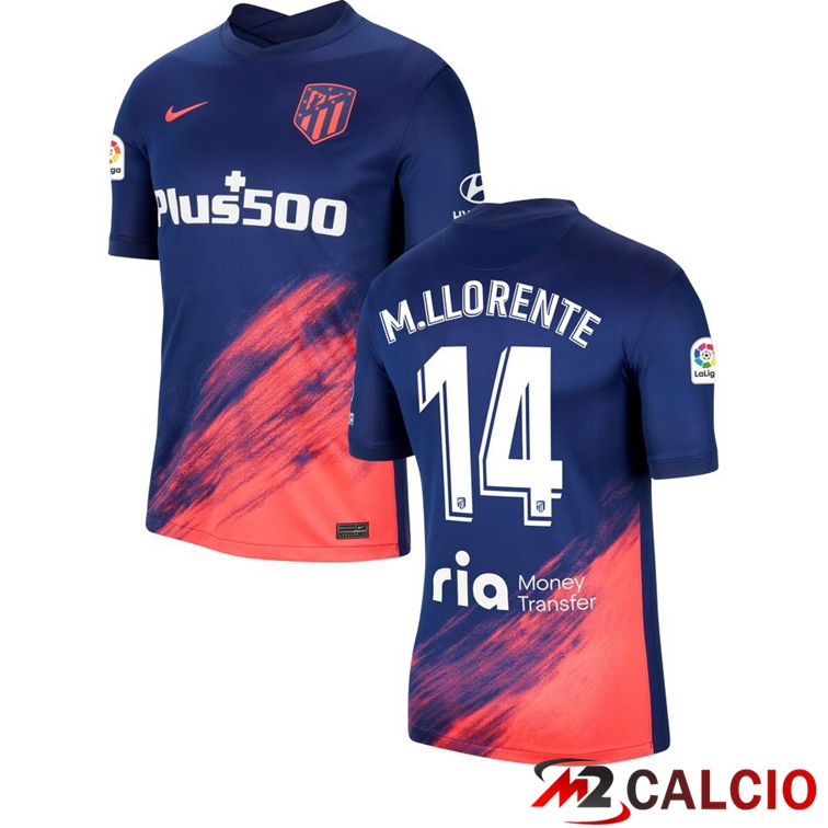 Maglie Calcio Personalizzate,Tute Calcio Squadre,Maglia Nazionale Italiana Calcio | Maglia Atletico Madrid (M.LLORENTE 14) Seconda Blu Navy 2021/2022