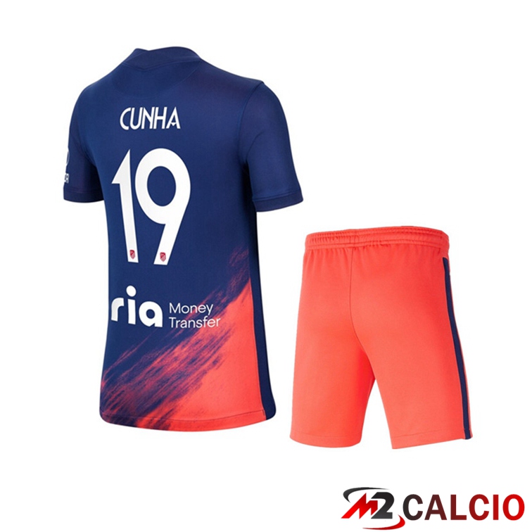 Maglie Calcio Personalizzate,Tute Calcio Squadre,Maglia Nazionale Italiana Calcio | Maglia Atletico Madrid (Cunha 19) Bambino Seconda Blu Navy 2021/2022