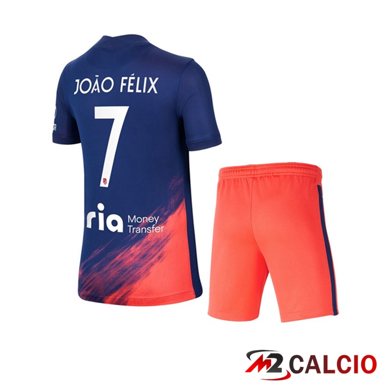 Maglie Calcio Personalizzate,Tute Calcio Squadre,Maglia Nazionale Italiana Calcio | Maglia Atletico Madrid (JOAO FELIX 7) Bambino Seconda Blu Navy 2021/2022