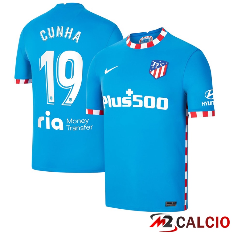 Maglie Calcio Personalizzate,Tute Calcio Squadre,Maglia Nazionale Italiana Calcio | Maglia Atletico Madrid (Cunha 19) Terza Blu 2021/2022