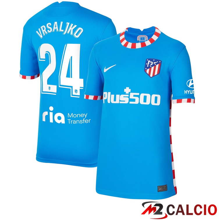 Maglie Calcio Personalizzate,Tute Calcio Squadre,Maglia Nazionale Italiana Calcio | Maglia Atletico Madrid (Vrsaljko 24) Terza Blu 2021/2022