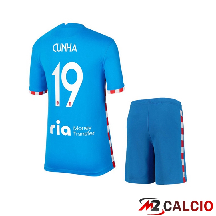Maglie Calcio Personalizzate,Tute Calcio Squadre,Maglia Nazionale Italiana Calcio | Maglia Atletico Madrid (Cunha 19) Bambino Terza Blu 2021/2022