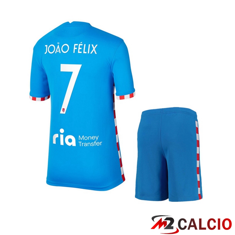 Maglie Calcio Personalizzate,Tute Calcio Squadre,Maglia Nazionale Italiana Calcio | Maglia Atletico Madrid (JOAO FELIX 7) Bambino Terza Blu 2021/2022