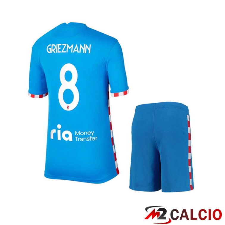 Maglie Calcio Personalizzate,Tute Calcio Squadre,Maglia Nazionale Italiana Calcio | Maglia Atletico Madrid (GRIEZMANN 8) Bambino Terza Blu 2021/2022