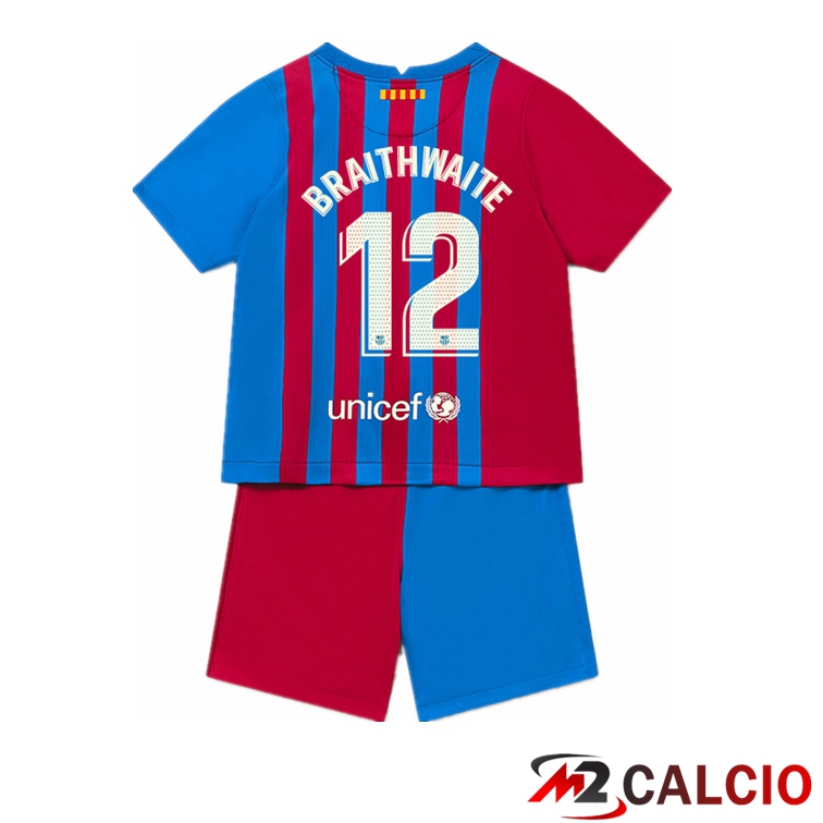 Maglie Calcio Personalizzate,Tute Calcio Squadre,Maglia Nazionale Italiana Calcio | Maglia FC Barcellona (BRAITHWAITE 12) Bambino Prima Rosso/Blu 2021/2022