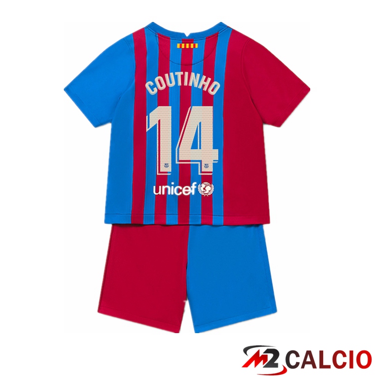 Maglie Calcio Personalizzate,Tute Calcio Squadre,Maglia Nazionale Italiana Calcio | Maglia FC Barcellona (COUTINHO 14) Bambino Prima Rosso/Blu 2021/2022
