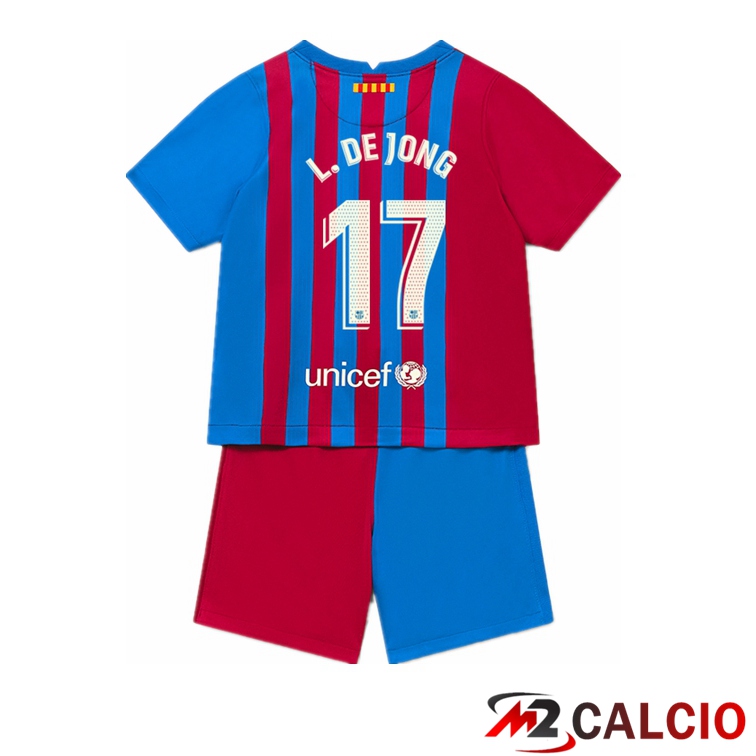 Maglie Calcio Personalizzate,Tute Calcio Squadre,Maglia Nazionale Italiana Calcio | Maglia FC Barcellona (L.DE JONG 17) Bambino Prima Rosso/Blu 2021/2022