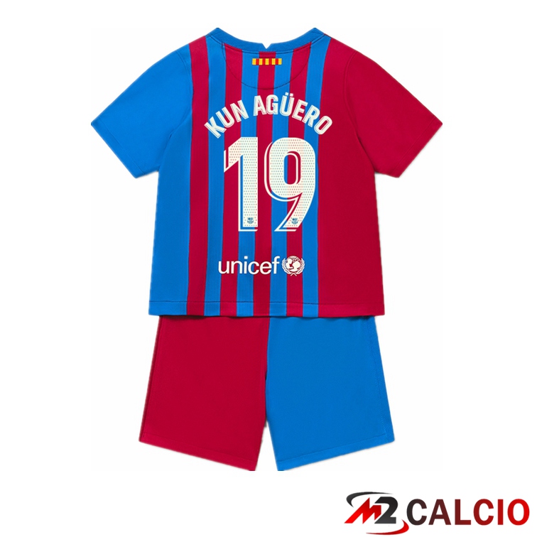 Maglie Calcio Personalizzate,Tute Calcio Squadre,Maglia Nazionale Italiana Calcio | Maglia FC Barcellona (KUN AGUERO 19) Bambino Prima Rosso/Blu 2021/2022