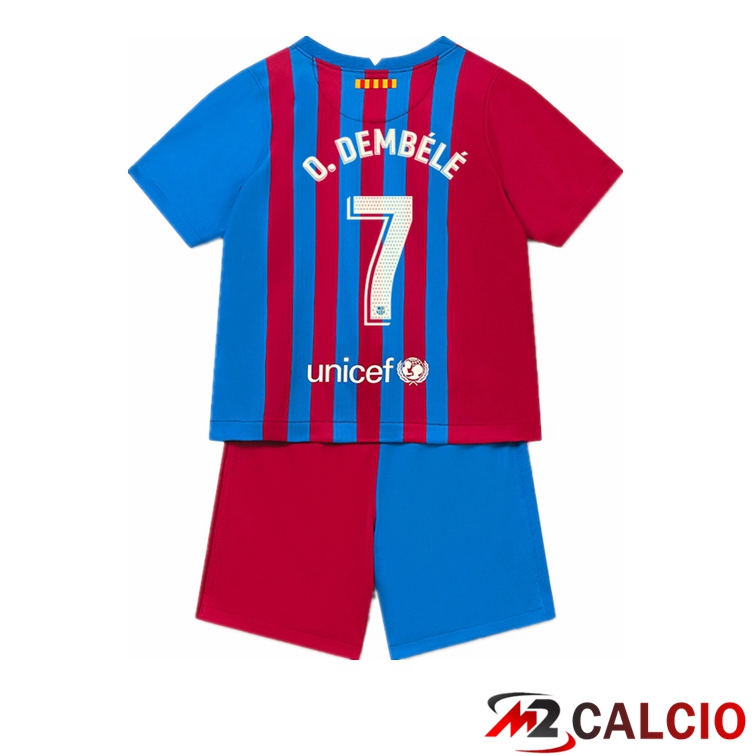 Maglie Calcio Personalizzate,Tute Calcio Squadre,Maglia Nazionale Italiana Calcio | Maglia FC Barcellona (O. DEMBELE 7) Bambino Prima Rosso/Blu 2021/2022