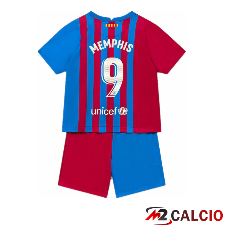 Maglie Calcio Personalizzate,Tute Calcio Squadre,Maglia Nazionale Italiana Calcio | Maglia FC Barcellona (MEMPHIS 9) Bambino Prima Rosso/Blu 2021/2022