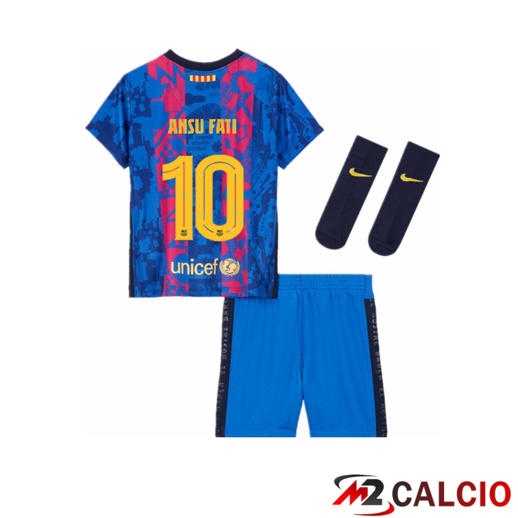 Maglie Calcio Personalizzate,Tute Calcio Squadre,Maglia Nazionale Italiana Calcio | Maglia FC Barcellona (ANSU FATI 10) Bambino Terza 2021/2022
