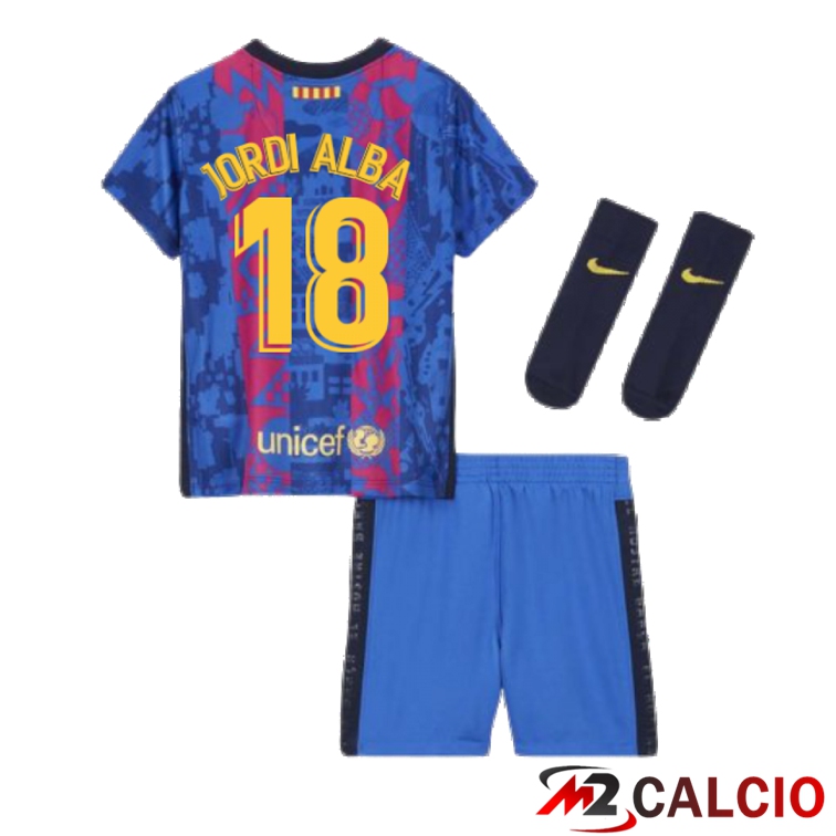 Maglie Calcio Personalizzate,Tute Calcio Squadre,Maglia Nazionale Italiana Calcio | Maglia FC Barcellona (JORDI ALBA 18) Bambino Terza 2021/2022