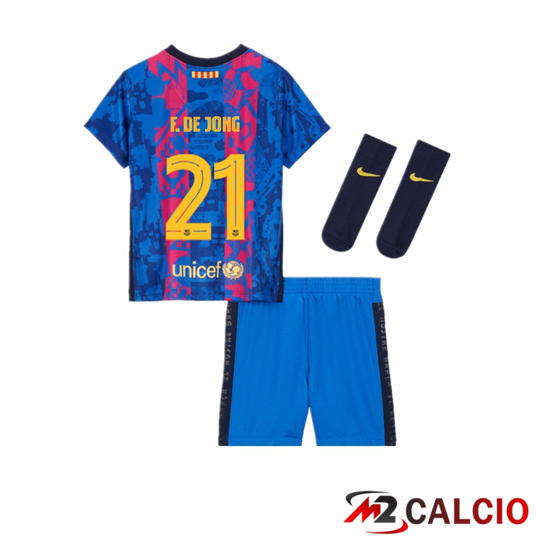 Maglie Calcio Personalizzate,Tute Calcio Squadre,Maglia Nazionale Italiana Calcio | Maglia FC Barcellona (F. De Jong 21) Bambino Terza 2021/2022