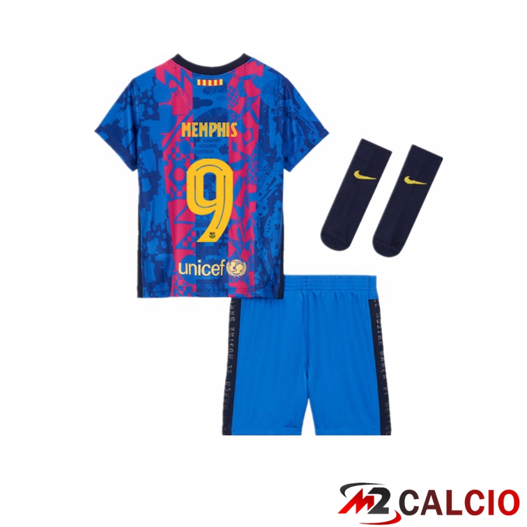 Maglie Calcio Personalizzate,Tute Calcio Squadre,Maglia Nazionale Italiana Calcio | Maglia FC Barcellona (MEMPHIS 9) Bambino Terza 2021/2022
