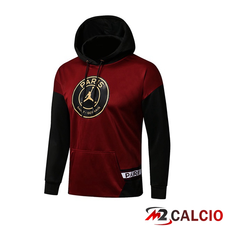 Maglie Calcio Personalizzate,Tute Calcio Squadre,Maglia Nazionale Italiana Calcio | Felpa Cappuccio Jordan PSG Rosso Nero 2021/2022