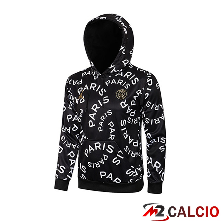 Maglie Calcio Personalizzate,Tute Calcio Squadre,Maglia Nazionale Italiana Calcio | Felpa Cappuccio Jordan PSG Nero Bianco 2021/2022