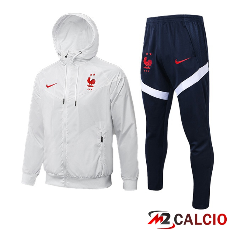 Maglie Calcio Personalizzate,Tute Calcio Squadre,Maglia Nazionale Italiana Calcio | Giacca Con Cappuccio Tuta Francia Bianco 2021/2022