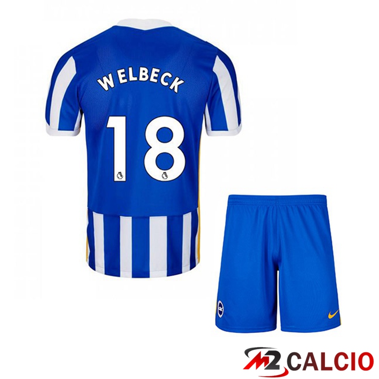 Maglie Calcio Personalizzate,Tute Calcio Squadre,Maglia Nazionale Italiana Calcio | Maglia Brentford FC (WELBECK 18) Bambino Prima Blu/Bianco 2021/22