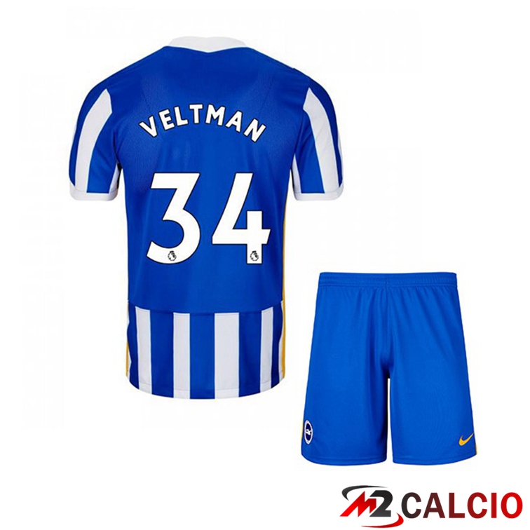 Maglie Calcio Personalizzate,Tute Calcio Squadre,Maglia Nazionale Italiana Calcio | Maglia Brentford FC (VELTMAN 34) Bambino Prima Blu/Bianco 2021/22