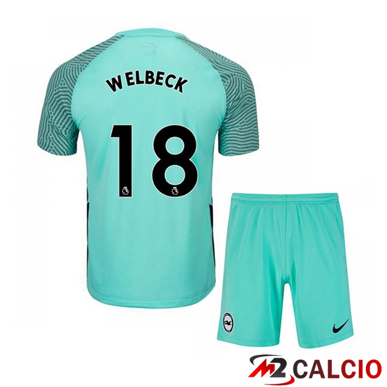 Maglie Calcio Personalizzate,Tute Calcio Squadre,Maglia Nazionale Italiana Calcio | Maglia Brentford FC (WELBECK 18) Bambino Seconda Verde 2021/22