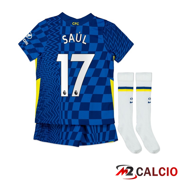 Maglie Calcio Personalizzate,Tute Calcio Squadre,Maglia Nazionale Italiana Calcio | Maglia FC Chelsea (SAUL 17) Bambino Prima Blu 2021/2022