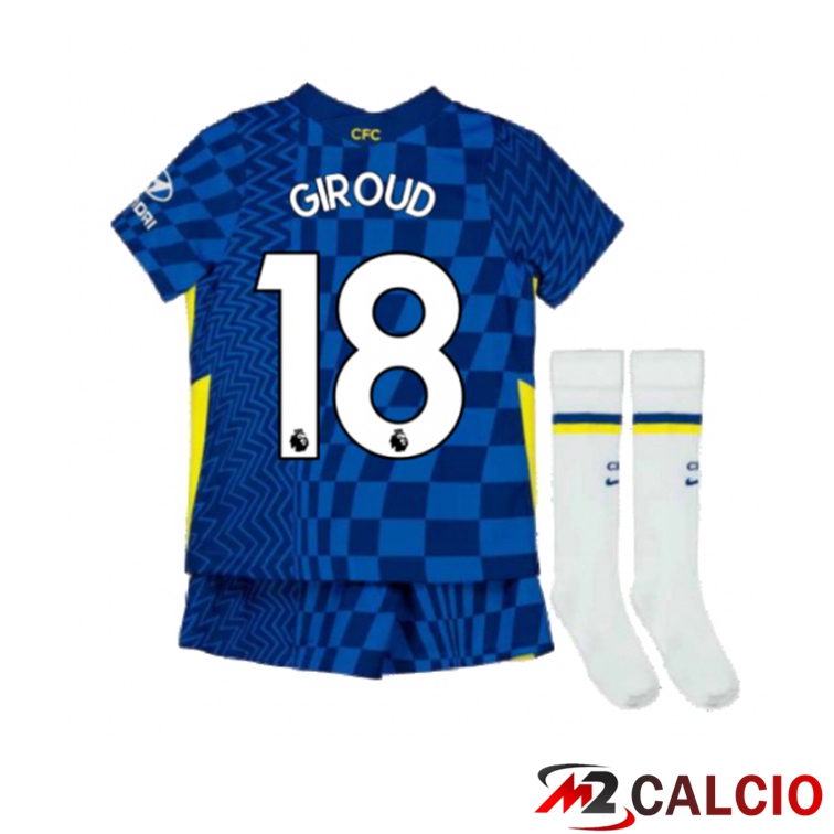 Maglie Calcio Personalizzate,Tute Calcio Squadre,Maglia Nazionale Italiana Calcio | Maglia FC Chelsea (GIROUD 18) Bambino Prima Blu 2021/2022