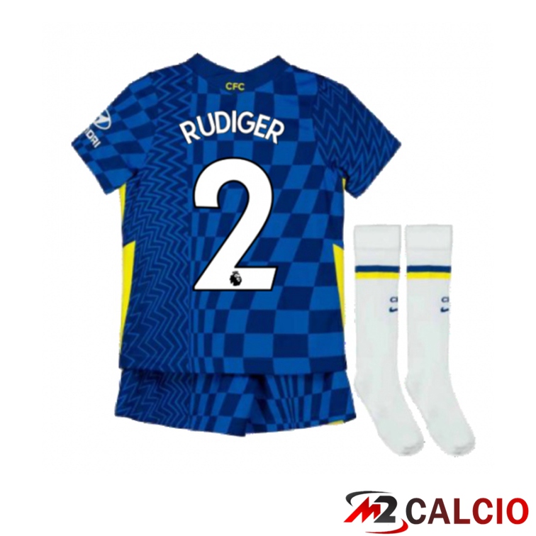 Maglie Calcio Personalizzate,Tute Calcio Squadre,Maglia Nazionale Italiana Calcio | Maglia FC Chelsea (RÜDIGER 2) Bambino Prima Blu 2021/2022