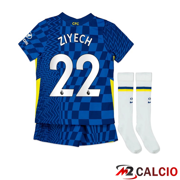 Maglie Calcio Personalizzate,Tute Calcio Squadre,Maglia Nazionale Italiana Calcio | Maglia FC Chelsea (ZIYECH 22) Bambino Prima Blu 2021/2022